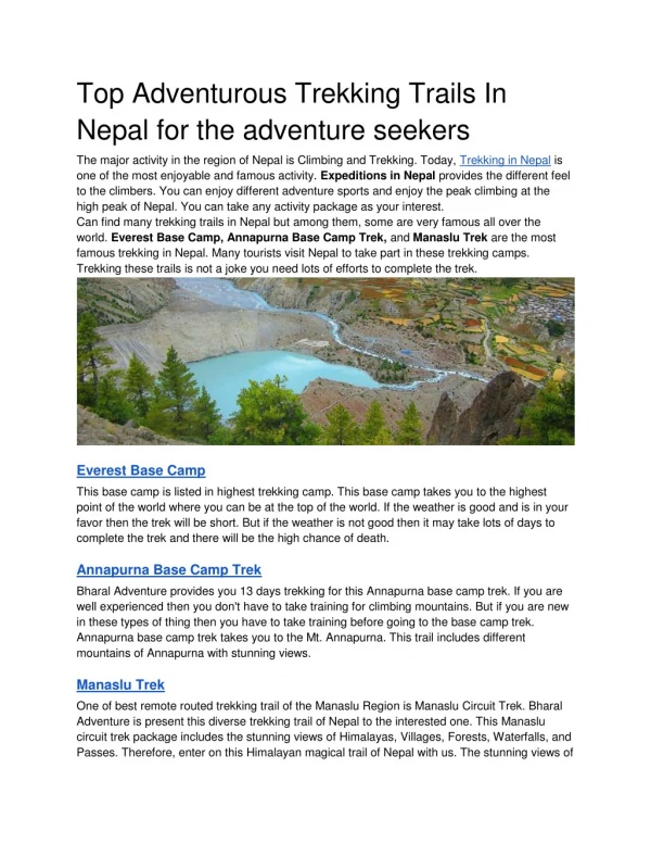 Top Adventurous Trekking Trails In Nepal for the adventure seekers