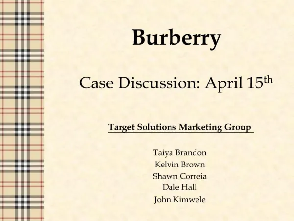 Burberry Case Discussion: April 15th