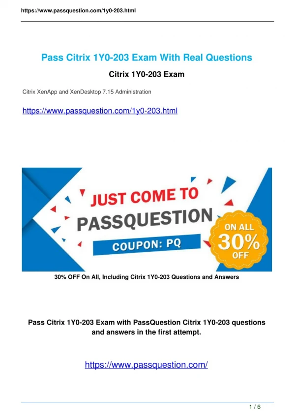 Passquestion Citrix 1Y0-203 exam questions