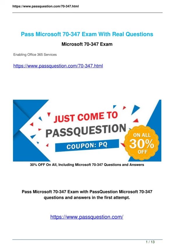 Passquestion Microsoft Office 365 70-347 exam questions
