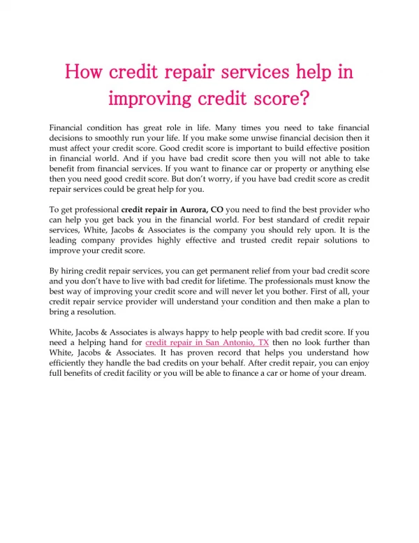 How credit repair services help in improving credit score?