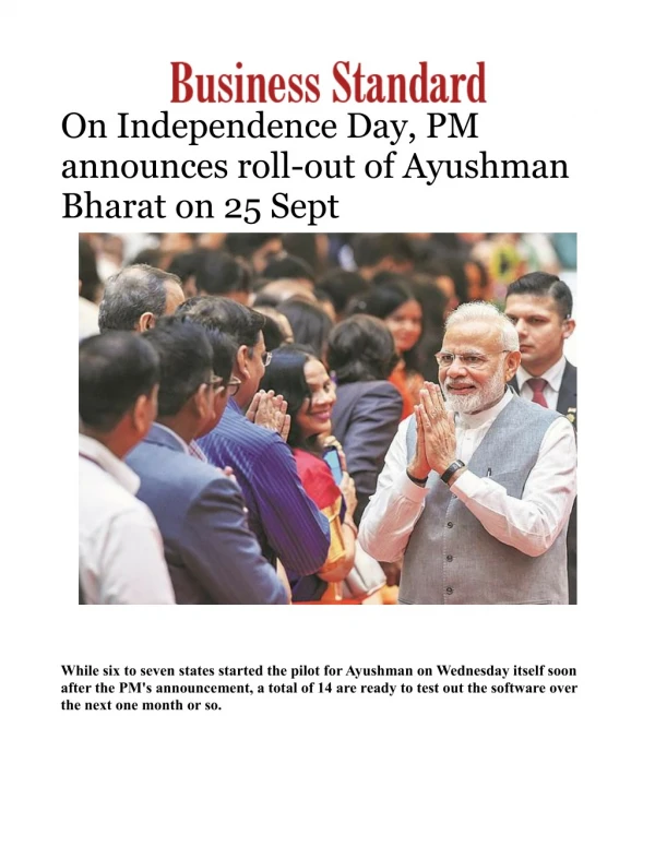 On Independence Day, PM announces roll-out of Ayushman Bharat on 25 Sept