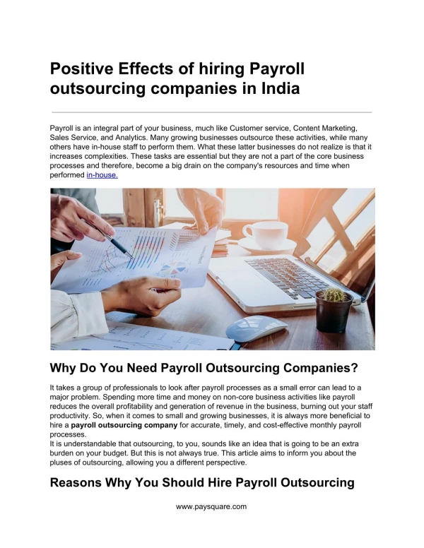 Positive Effects of hiring Payroll outsourcing companies in India