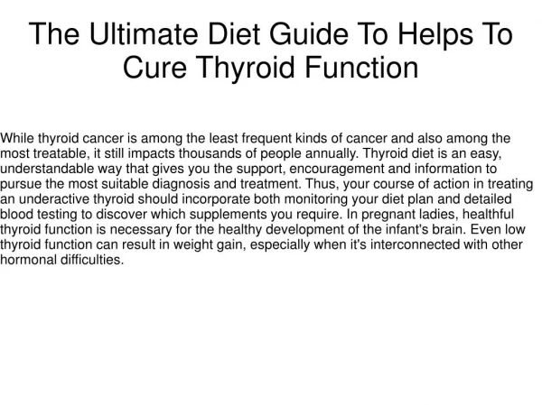 The Ultimate Diet Guide To Helps To Cure Thyroid Function