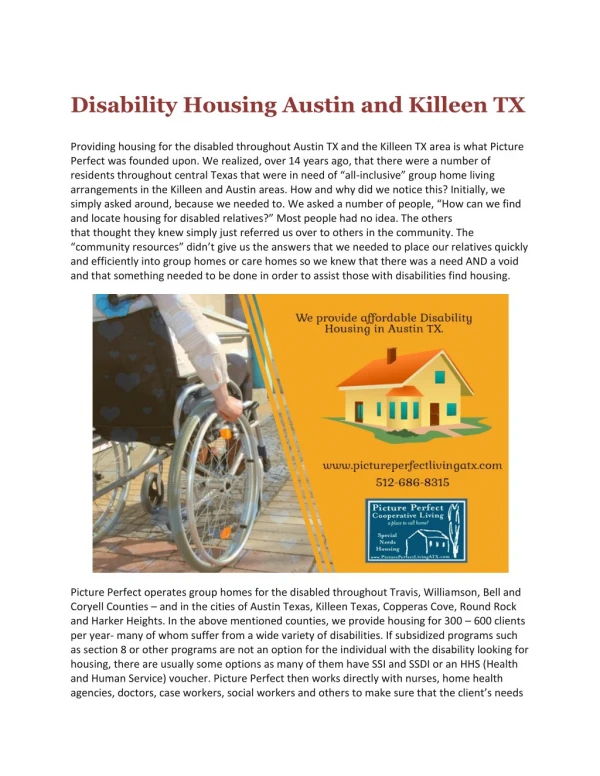 Disability Housing Austin TX | Picture Perfect Cooperative Living