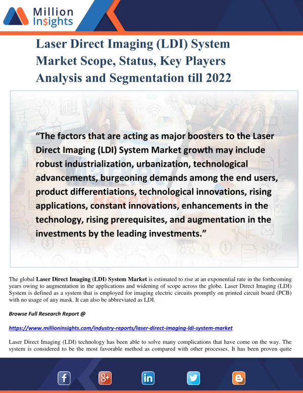 Laser Direct Imaging (LDI) System Market Scope, Status, Key Players Analysis and Segmentation till 2022