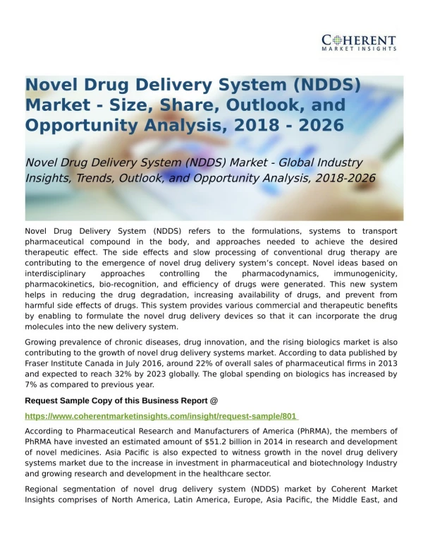 Novel Drug Delivery System (NDDS) Market Opportunity Analysis, 2018-2026