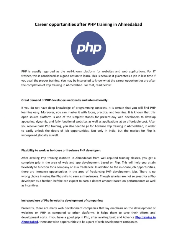 PHP Training institute in Ahmedabad, PHP training in Ahmedabad