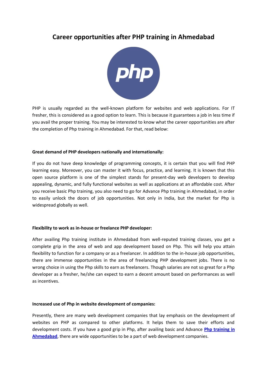 career opportunities after php training