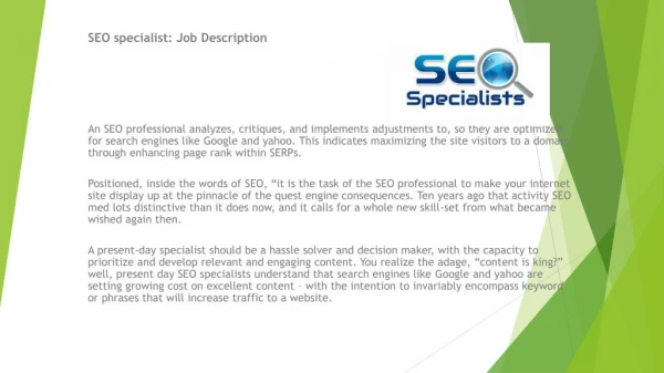 SEO specialist: Job Description