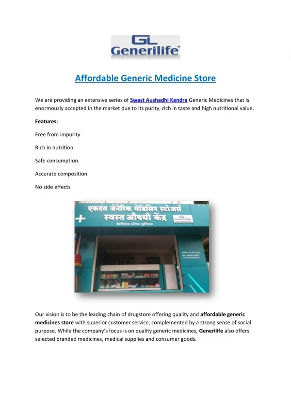 Affordable Generic Medicine Store