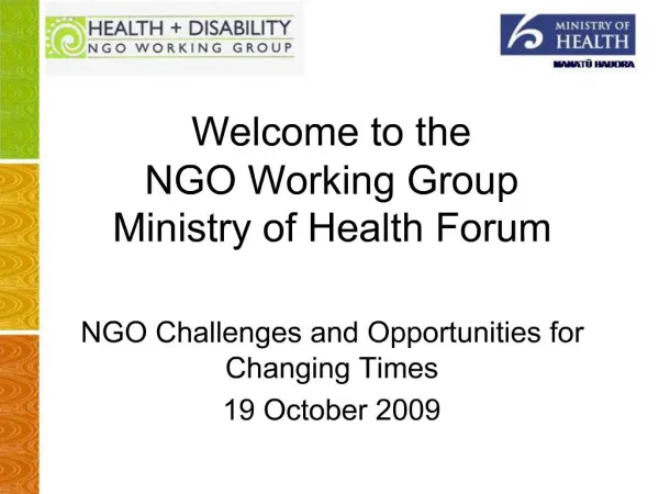 Welcome to the NGO Working Group Ministry of Health Forum