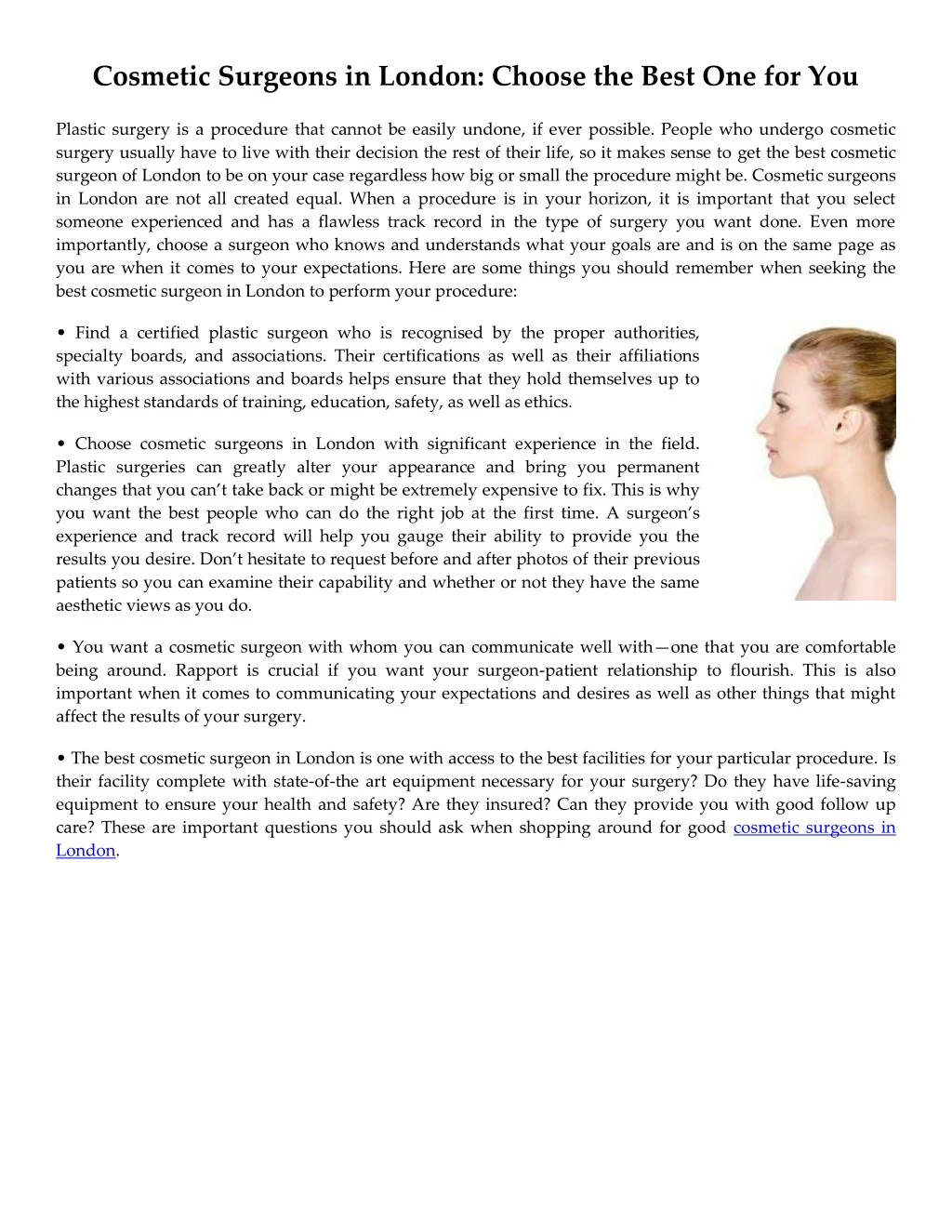 cosmetic surgeons in london choose the best