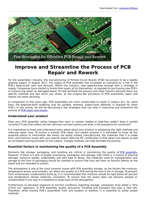 Improve and Streamline the Process of PCB Repair and Rework