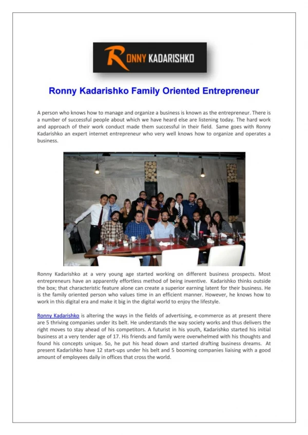 Ronny Kadarishko - Successful Canadian Entrepreneur