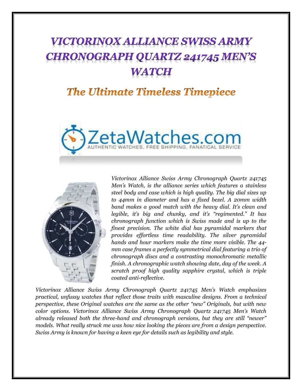 victorinox alliance swiss army chronograph quartz