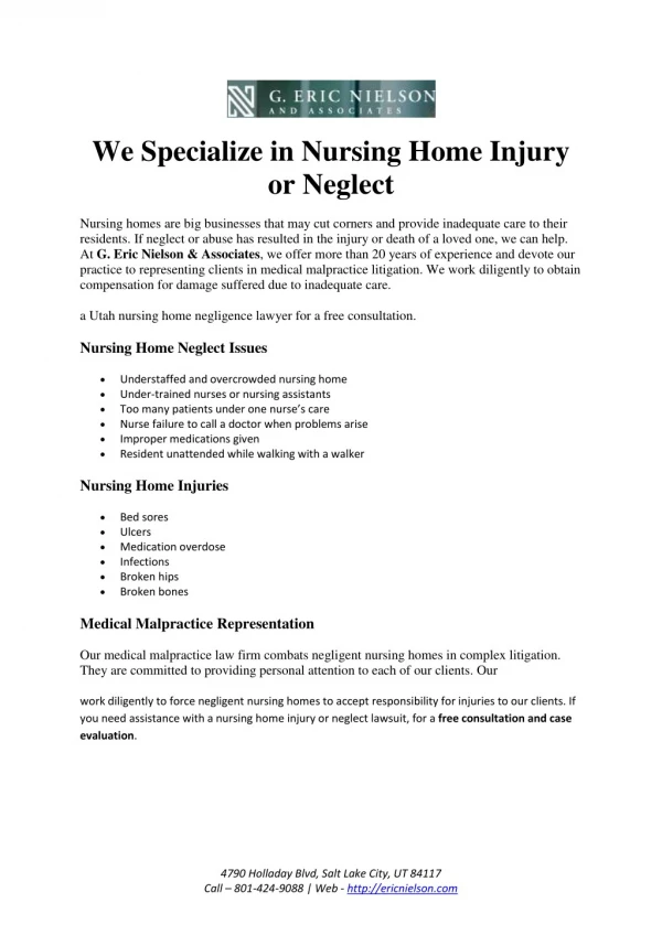 Nursing Home Injury or Neglect - Eric Nielson Associate