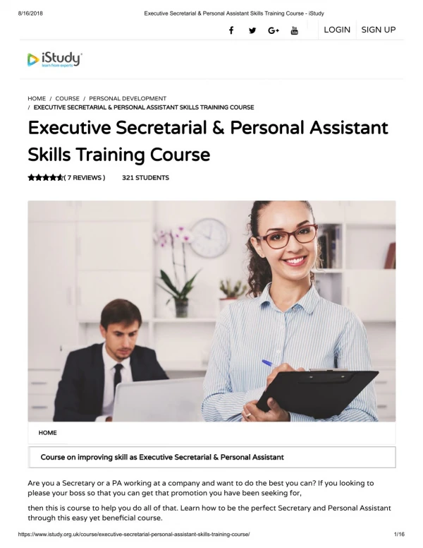 Executive Secretarial & Personal Assistant Skills Training Course - istudy