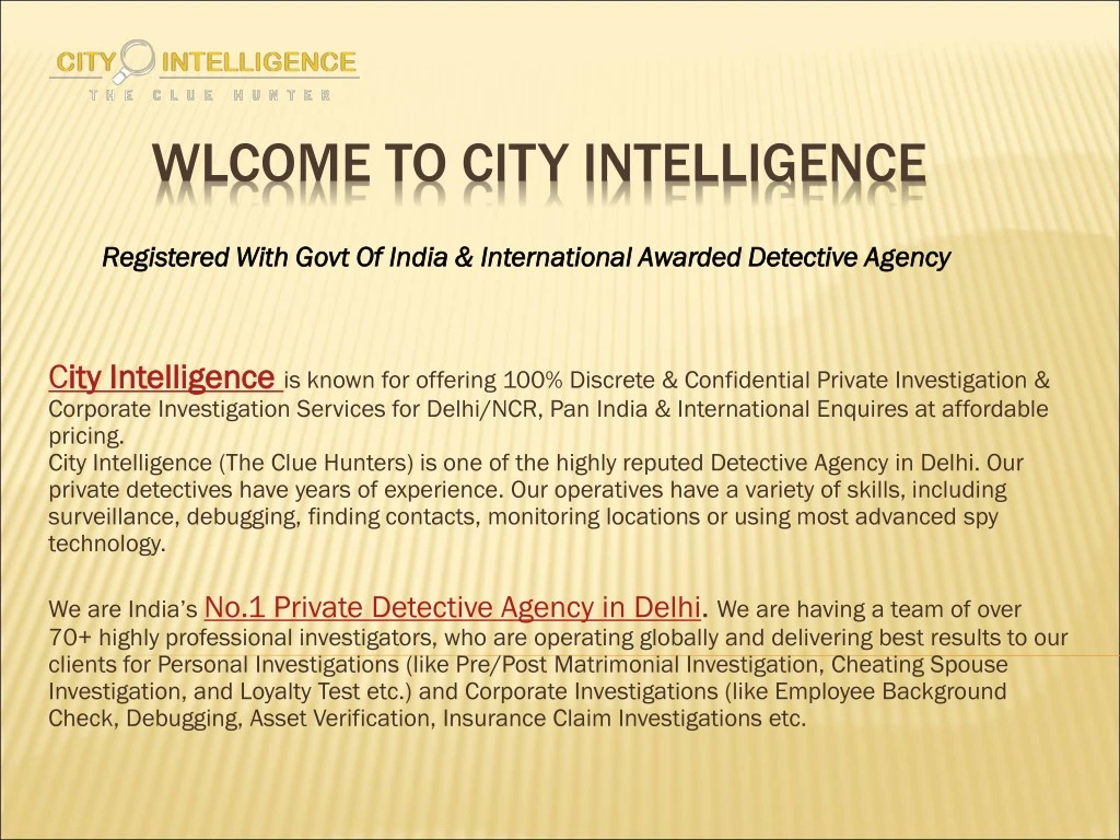 wlcome to city intelligence