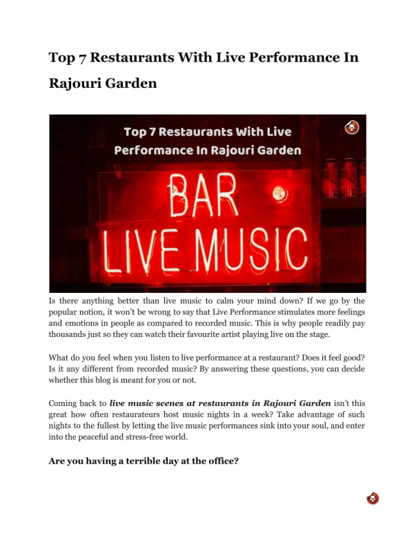 Top 7 Restaurants With Live Performance In Rajouri Garden