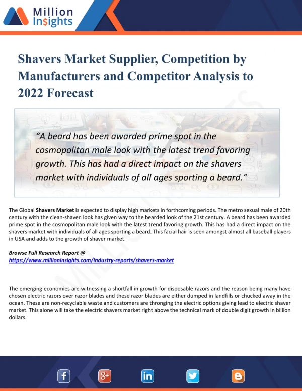 Shavers Market Size, Share and Consumption Analysis Report 2022 by Million Insights