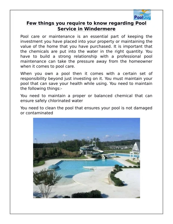 Few things you require to know regarding Pool Service in Windermere