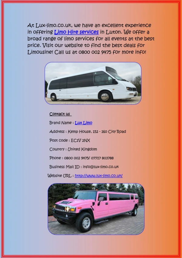 Limo Hire Milton Services in Keynes at Optimal Cost