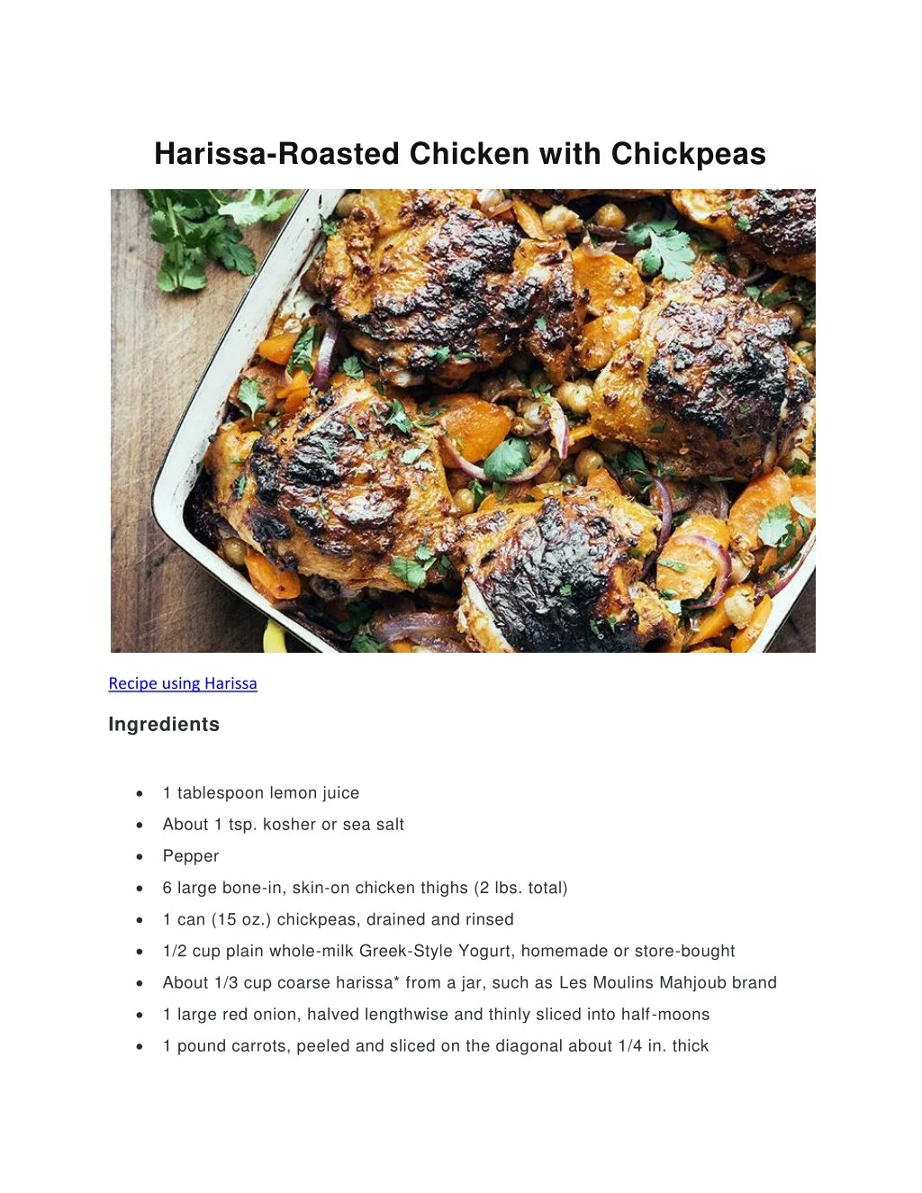harissa roasted chicken with chickpeas