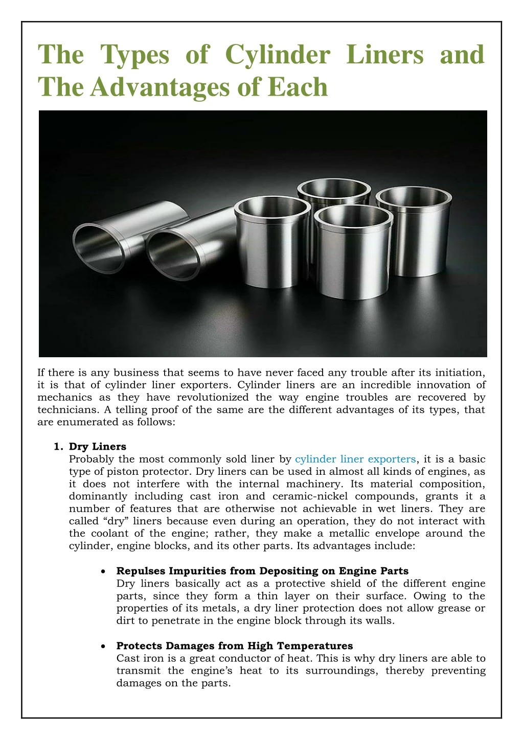 the types of cylinder liners and the advantages