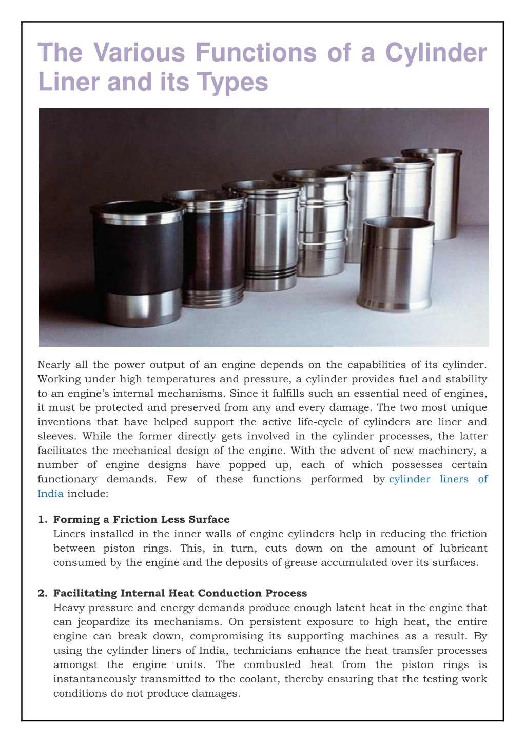 the various functions of a cylinder liner