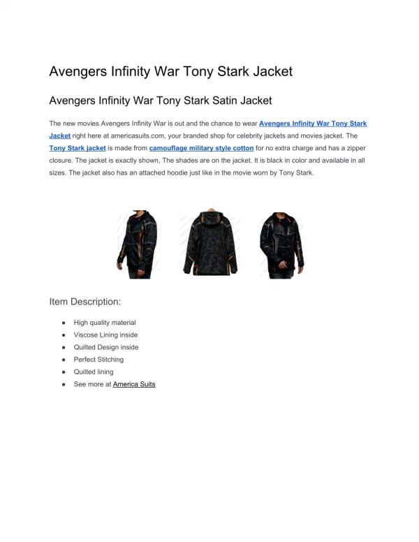 Avengers Infinity War Tony Stark Jacket