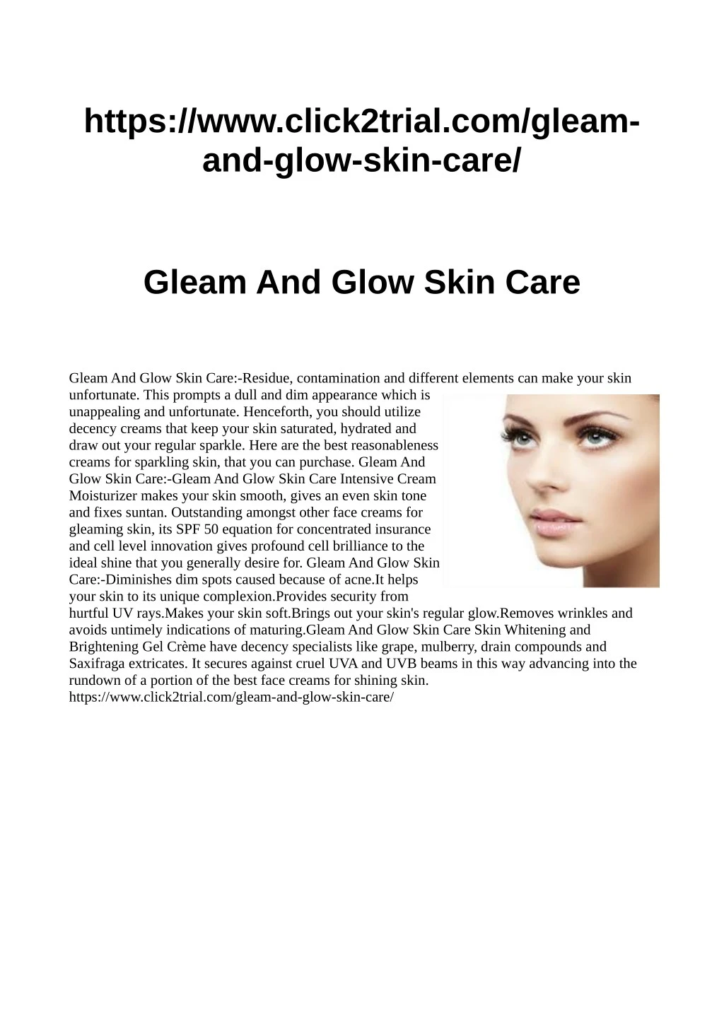 https www click2trial com gleam and glow skin care