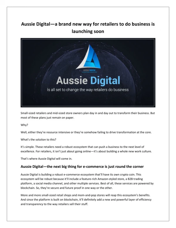 Aussie Digital—a brand new way for retailers to do business is launching soon