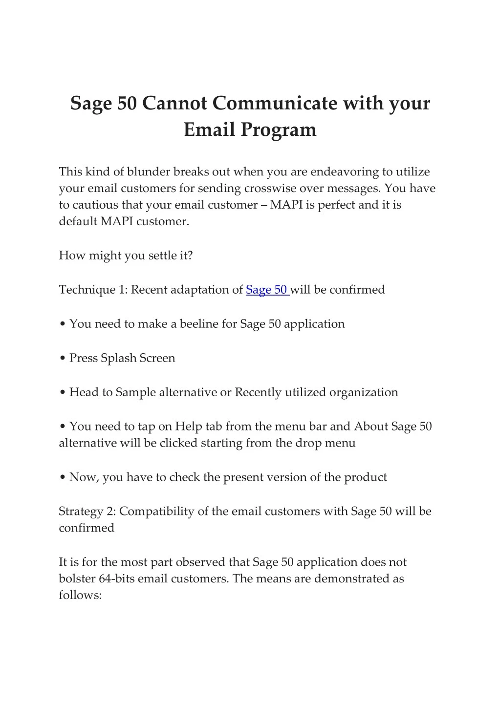 sage 50 cannot communicate with your email program