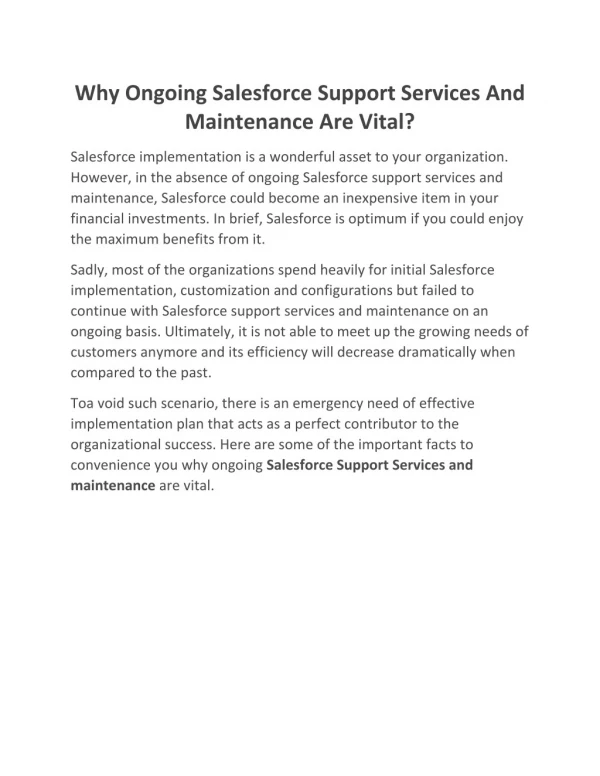 Why Ongoing Salesforce Support Services And Maintenance Are Vital?