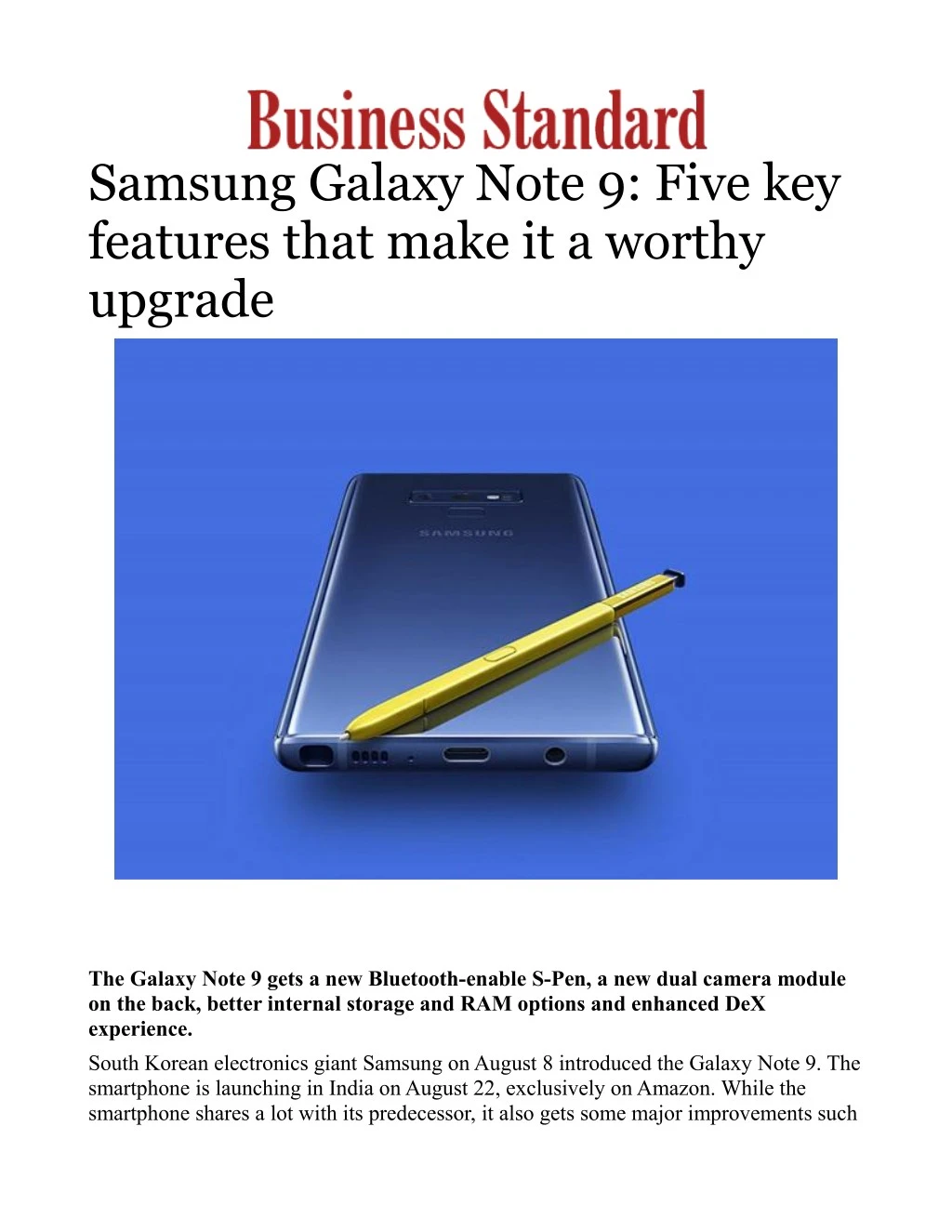 samsung galaxy note 9 five key features that make