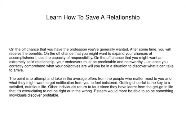 Learn How To Save A Relationship