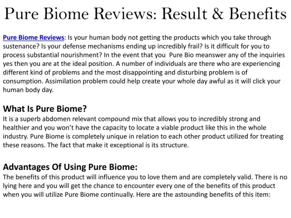 Pure Biome Reviews: Where To Buy? Read Side-effcet & Ingredeints