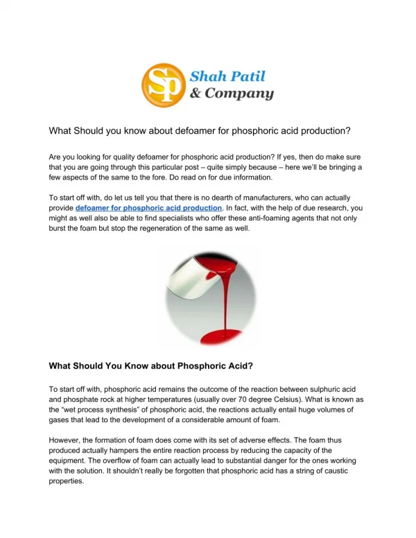 What Should you know about defoamer for phosphoric acid production?