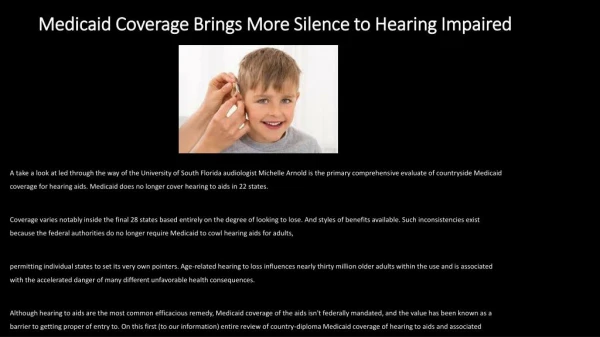 Medicaid coverage Brings more Silence to hearing Impaired