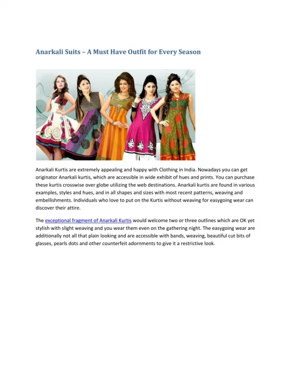 Anarkali Suits â€“ A Must Have Outfit for Every Season