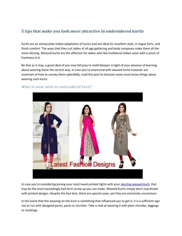 5 tips that make you look more attractive in embroidered kurtis