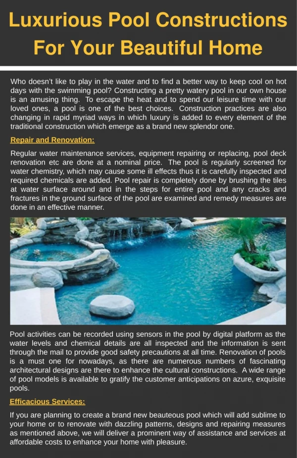 Luxurious Pool Constructions For Your Beautiful Home