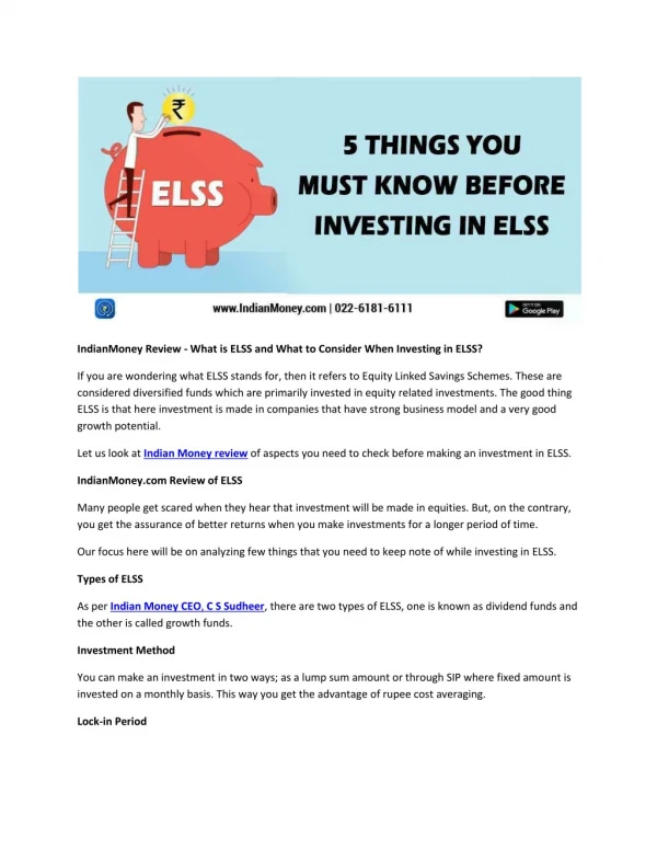 IndianMoney Review - What is ELSS and What to Consider When Investing in ELSS?