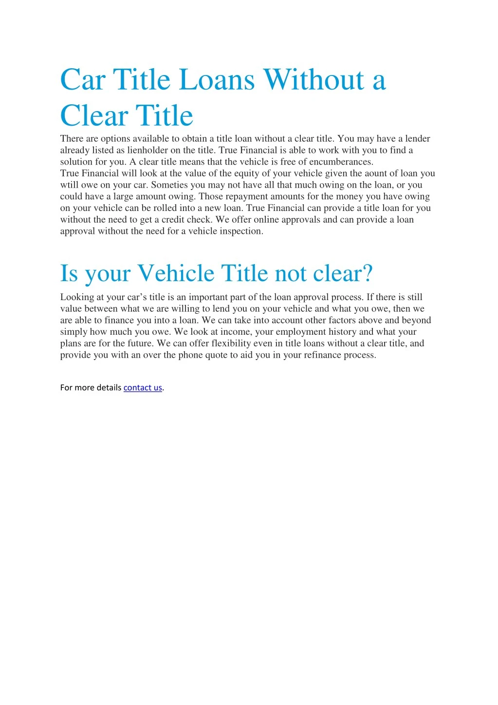 car title loans without a clear title there