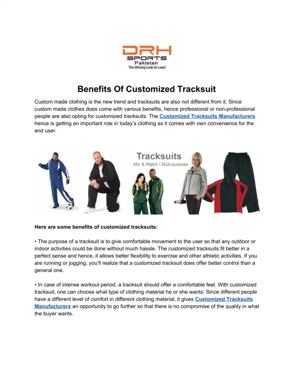 Benefits Of Customized Tracksuit