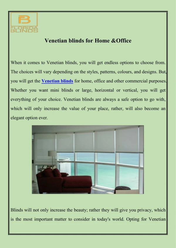 Venetian Blinds for Home & Office