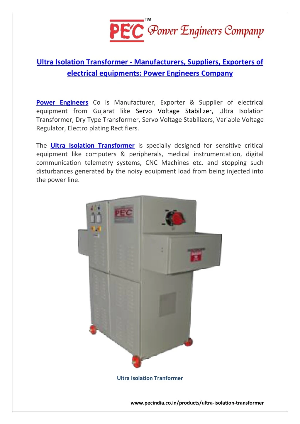 ultra isolation transformer manufacturers
