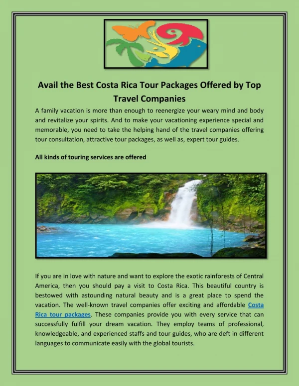 Avail the Best Costa Rica Tour Packages Offered by Top Travel Companies