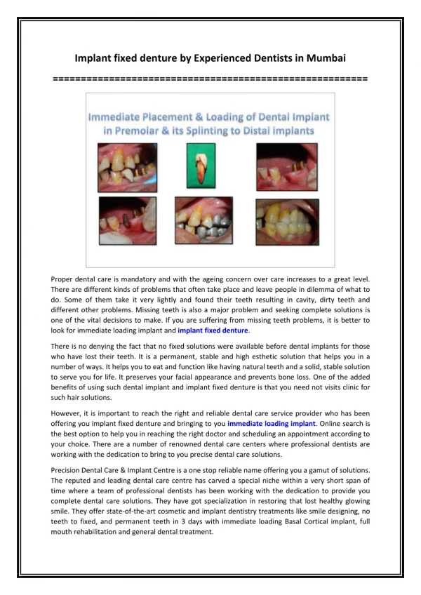 Implant fixed denture by Experienced Dentists in Mumbai